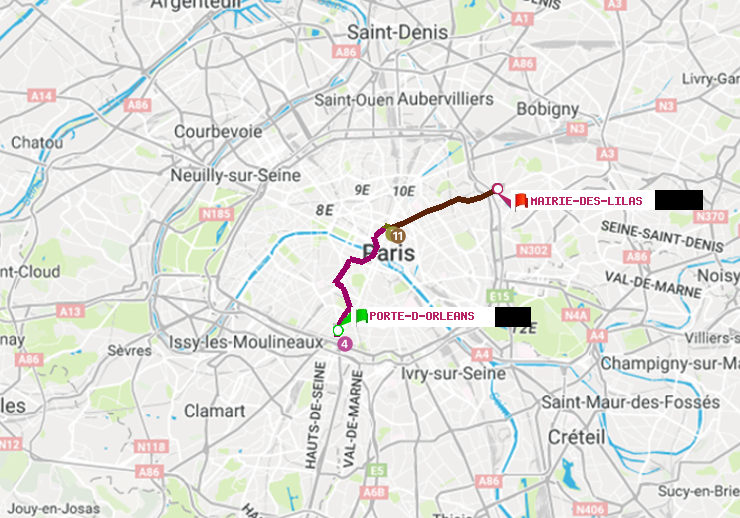 plan itinéraire ratp de Porte d