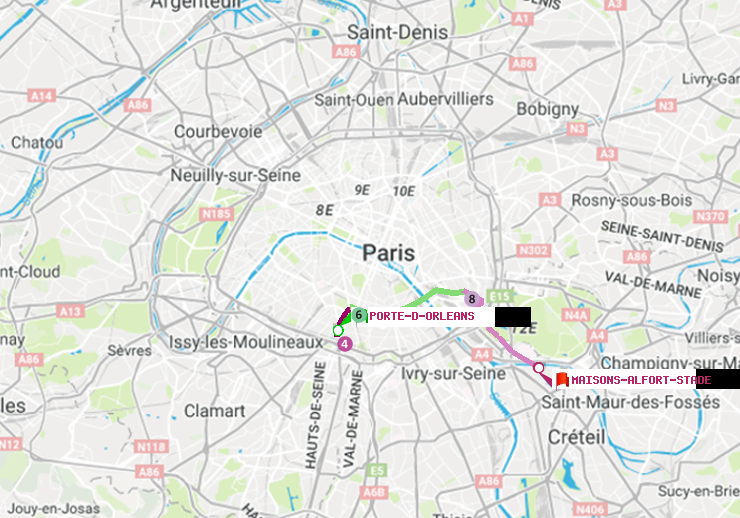 plan itinéraire ratp de Porte d