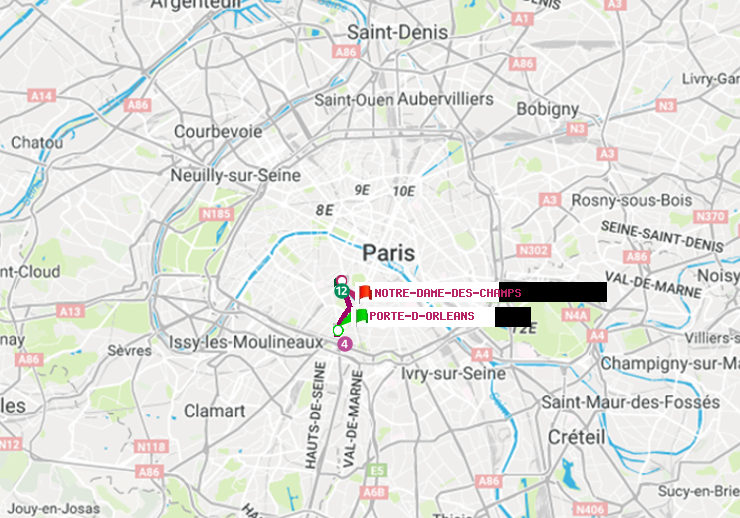 plan itinéraire ratp de Porte d