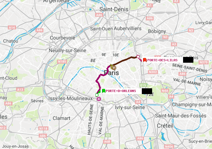 plan itinéraire ratp de Porte d