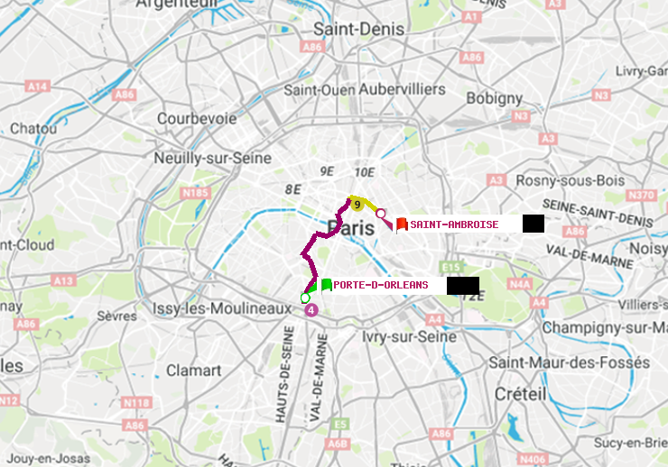 plan itinéraire ratp de Porte d
