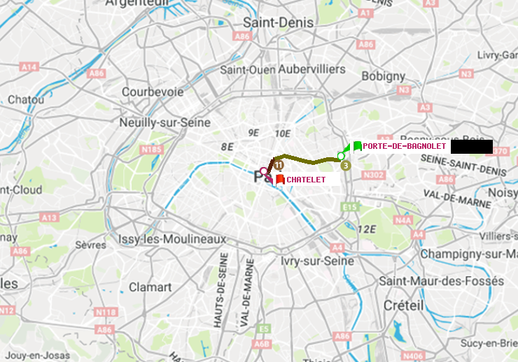 plan itinéraire ratp de Porte de Bagnolet à Châtelet