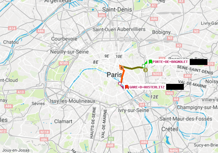 plan itinéraire ratp de Porte de Bagnolet à Gare d