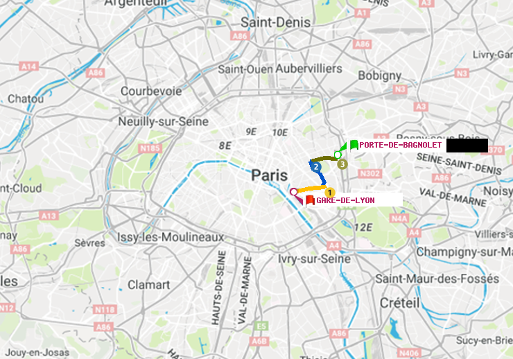 plan itinéraire ratp de Porte de Bagnolet à Gare de Lyon