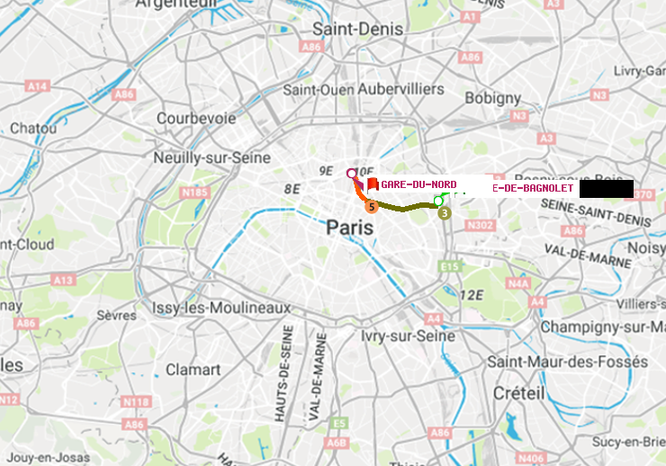 plan itinéraire ratp de Porte de Bagnolet à Gare du Nord