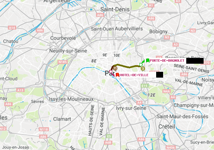 plan itinéraire ratp de Porte de Bagnolet à Hôtel de Ville