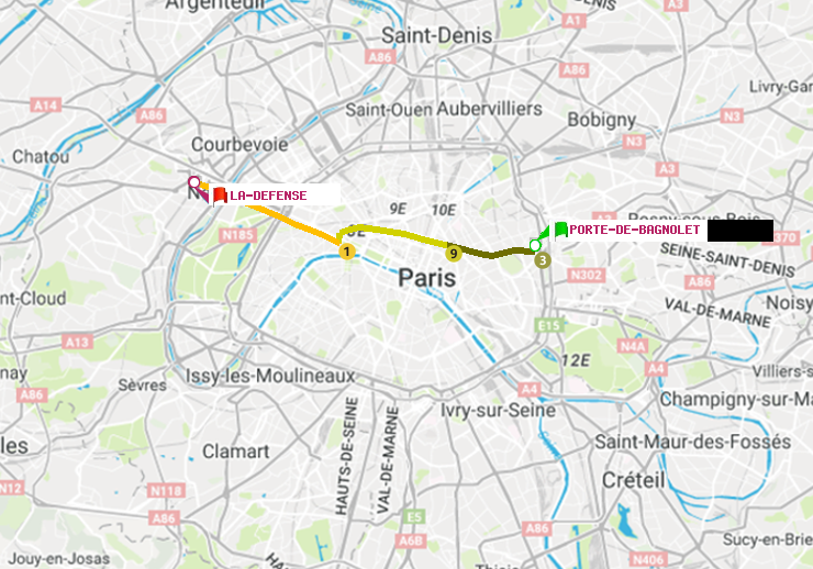 plan itinéraire ratp de Porte de Bagnolet à La Défense (Grande Arche)