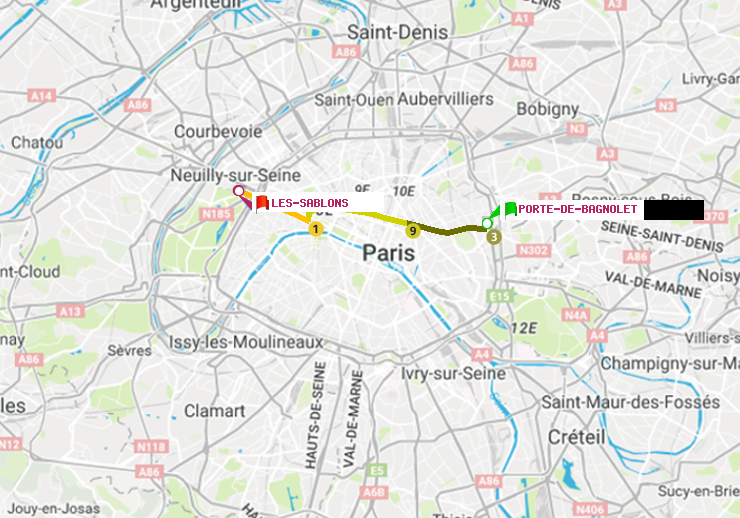 plan itinéraire ratp de Porte de Bagnolet à Les Sablons (Jardin d