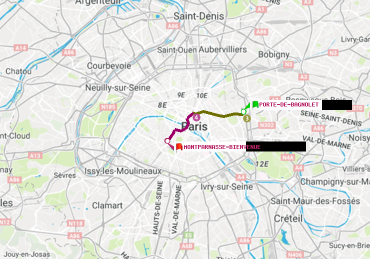 plan itinéraire ratp de Porte de Bagnolet à Montparnasse-Bienvenue