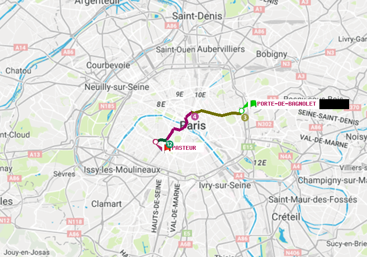 plan itinéraire ratp de Porte de Bagnolet à Pasteur