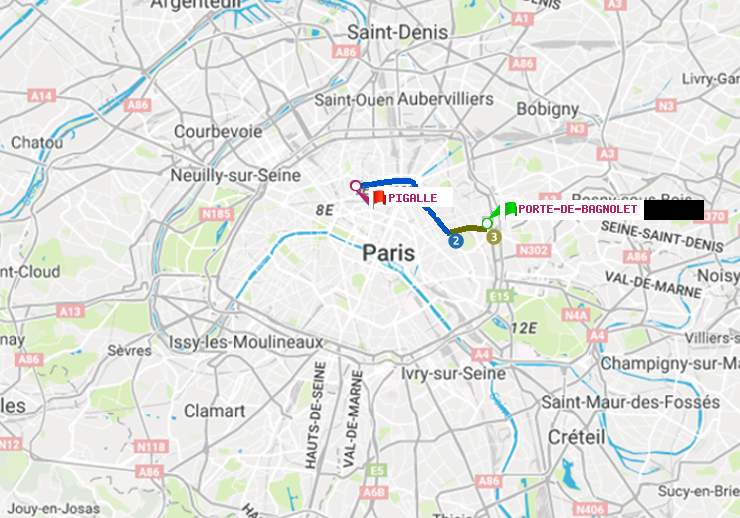 plan itinéraire ratp de Porte de Bagnolet à Pigalle