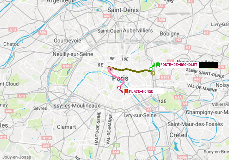plan itinéraire ratp de Porte de Bagnolet à Place Monge (Jardin des Plantes)