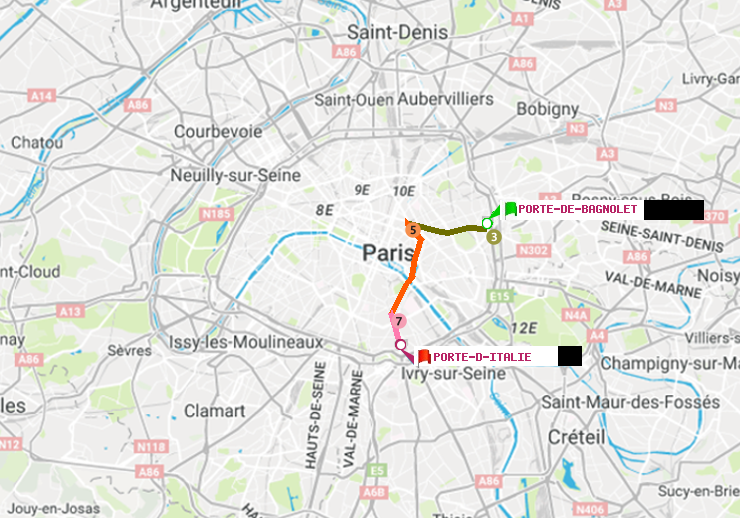 plan itinéraire ratp de Porte de Bagnolet à Porte d