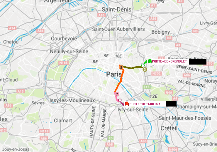plan itinéraire ratp de Porte de Bagnolet à Porte de Choisy
