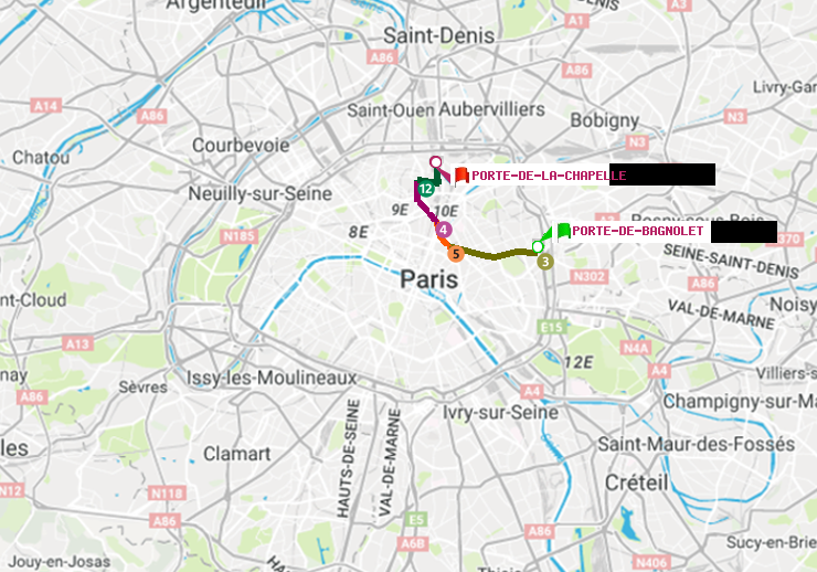 plan itinéraire ratp de Porte de Bagnolet à Porte de la Chapelle