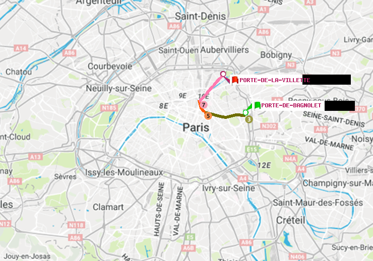 plan itinéraire ratp de Porte de Bagnolet à Porte de la Villette