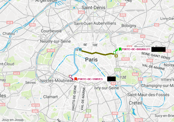 plan itinéraire ratp de Porte de Bagnolet à Porte de Vanves