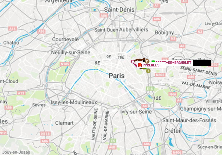 plan itinéraire ratp de Porte de Bagnolet à Pyrenees
