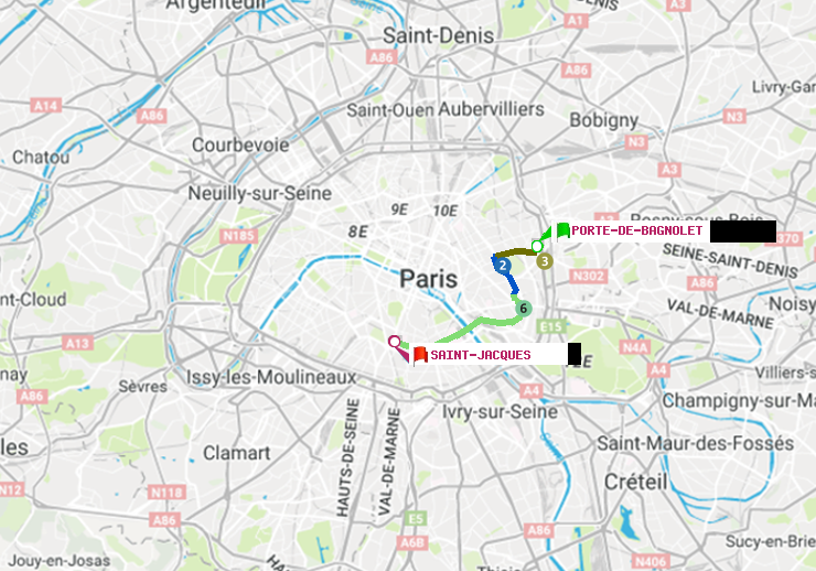 plan itinéraire ratp de Porte de Bagnolet à Saint-Jacques