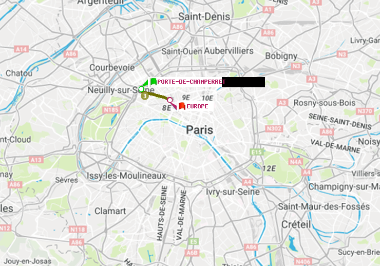 plan itinéraire ratp de Porte de Champerret à Europe