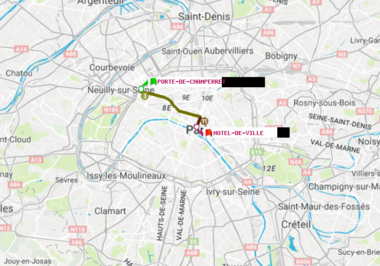 plan itinéraire ratp de Porte de Champerret à Hôtel de Ville