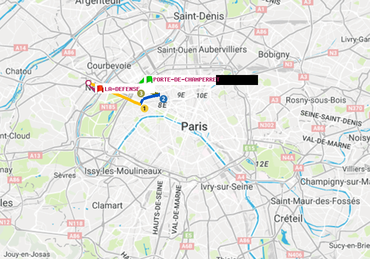plan itinéraire ratp de Porte de Champerret à La Défense (Grande Arche)