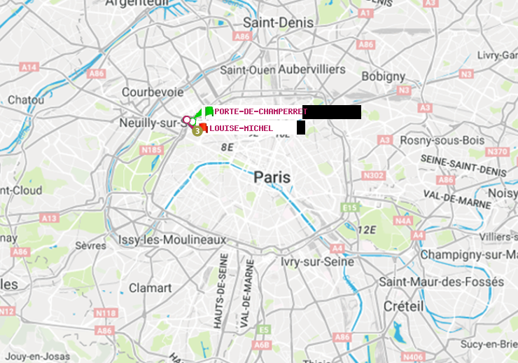 plan itinéraire ratp de Porte de Champerret à Louise Michel