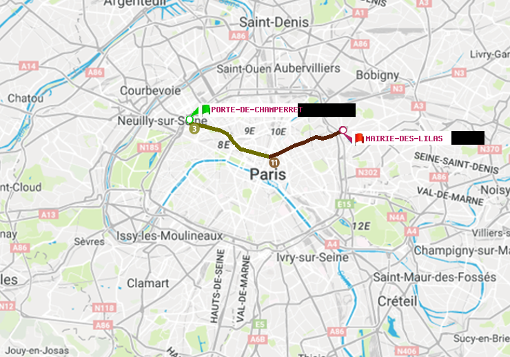 plan itinéraire ratp de Porte de Champerret à Mairie des Lilas