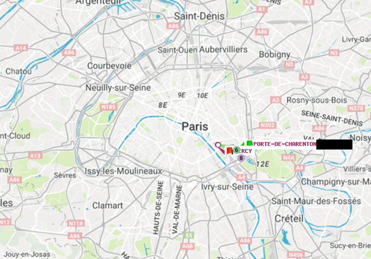 plan itinéraire ratp de Porte de Charenton à Bercy
