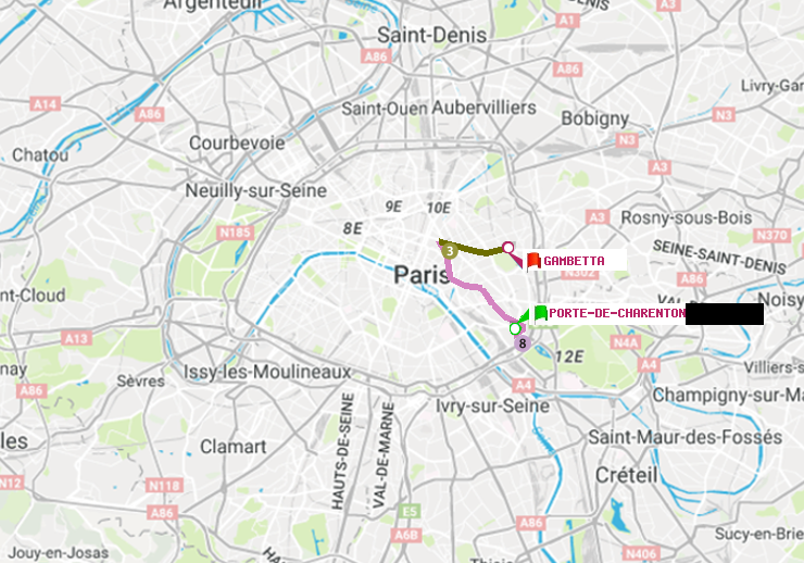 plan itinéraire ratp de Porte de Charenton à Gambetta