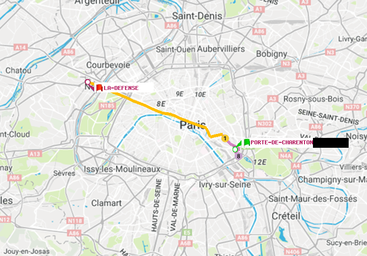 plan itinéraire ratp de Porte de Charenton à La Défense (Grande Arche)