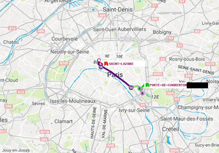 plan itinéraire ratp de Porte de Charenton à Saint-Lazare