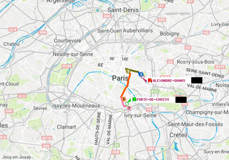 plan itinéraire ratp de Porte de Choisy à Alexandre-Dumas