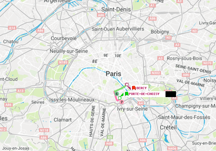 plan itinéraire ratp de Porte de Choisy à Bercy