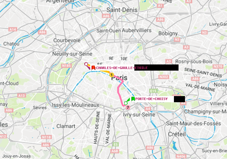 plan itinéraire ratp de Porte de Choisy à Charles de Gaulle-Etoile