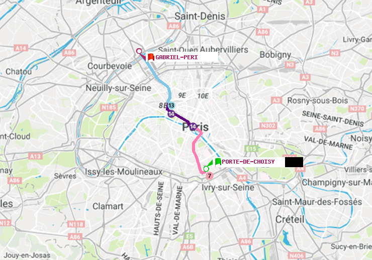 plan itinéraire ratp de Porte de Choisy à Gabriel-Péri
