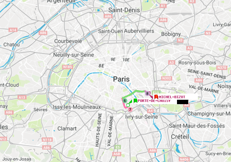plan itinéraire ratp de Porte de Choisy à Michel Bizot