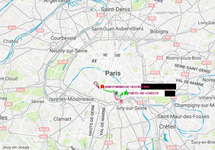 plan itinéraire ratp de Porte de Choisy à Montparnasse-Bienvenue