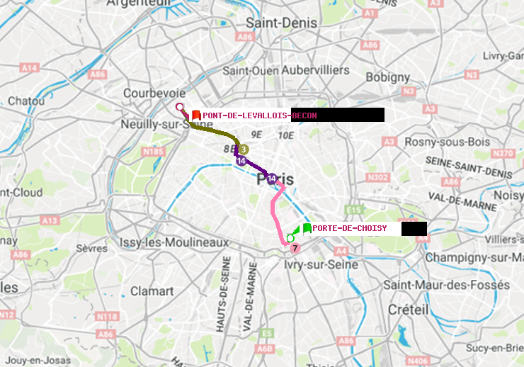 plan itinéraire ratp de Porte de Choisy à Pont de Levallois-Bécon