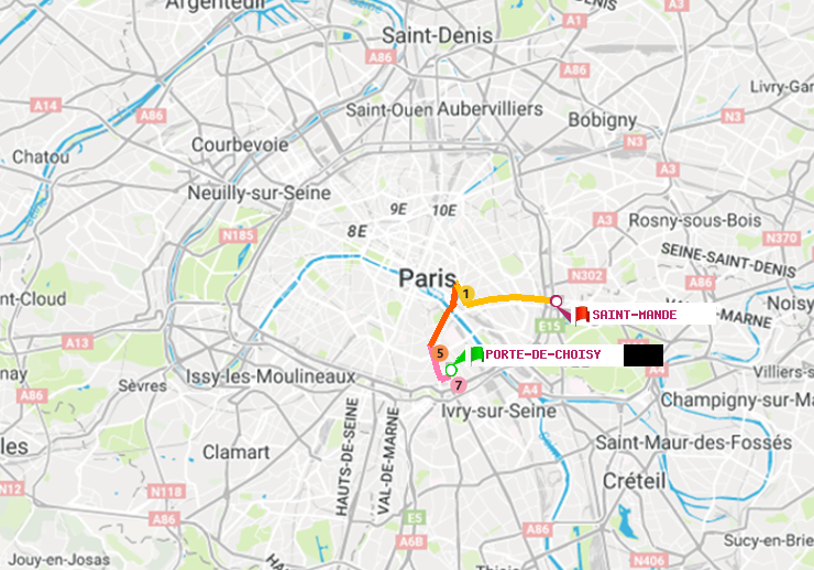plan itinéraire ratp de Porte de Choisy à Saint-Mandé