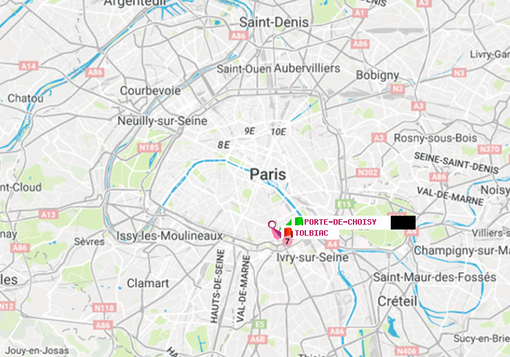 plan itinéraire ratp de Porte de Choisy à Tolbiac