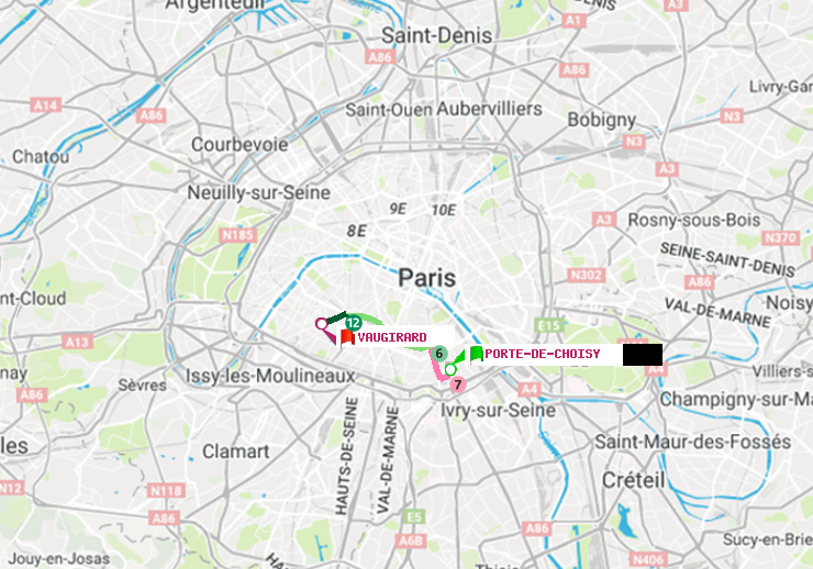 plan itinéraire ratp de Porte de Choisy à Vaugirard (Adolphe Chérioux)