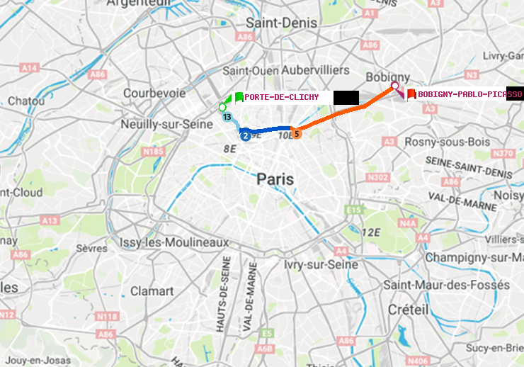 plan itinéraire ratp de Porte de Clichy à Bobigny-Pablo-Picasso