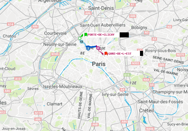plan itinéraire ratp de Porte de Clichy à Gare de l