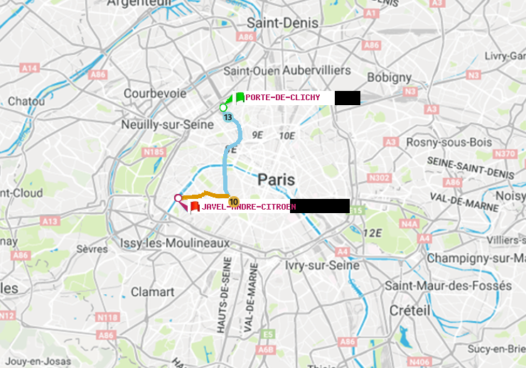 plan itinéraire ratp de Porte de Clichy à Javel-André-Citroen