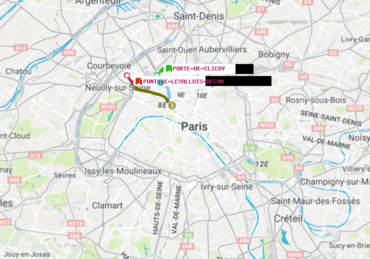 plan itinéraire ratp de Porte de Clichy à Pont de Levallois-Bécon