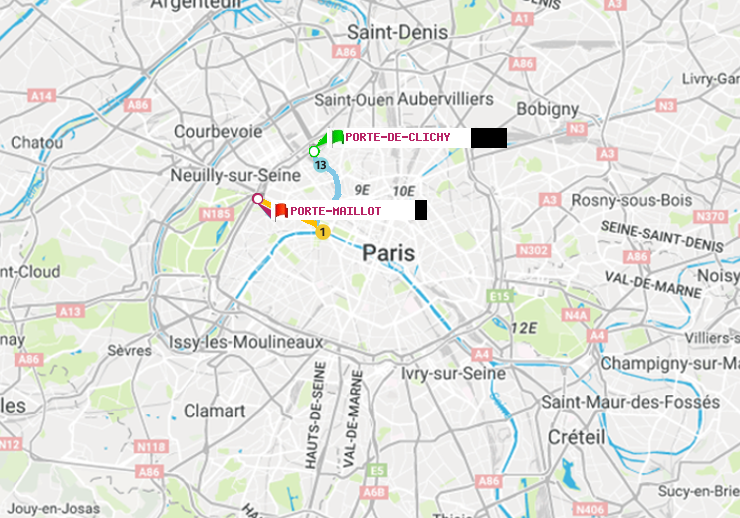 plan itinéraire ratp de Porte de Clichy à Porte Maillot
