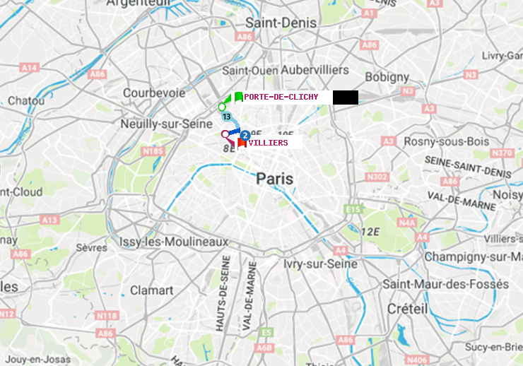 plan itinéraire ratp de Porte de Clichy à Villiers