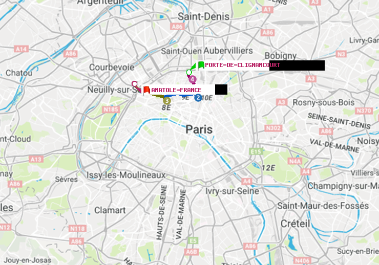 plan itinéraire ratp de Porte de Clignancourt à Anatole-France
