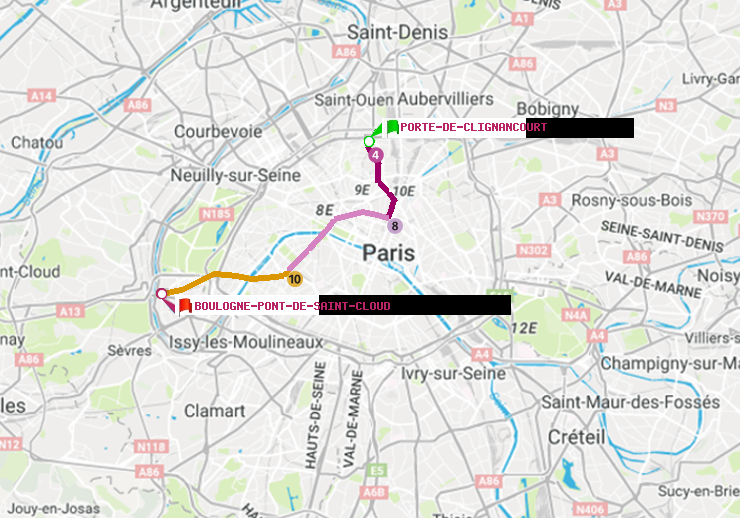 plan itinéraire ratp de Porte de Clignancourt à Boulogne Pont de Saint-Cloud